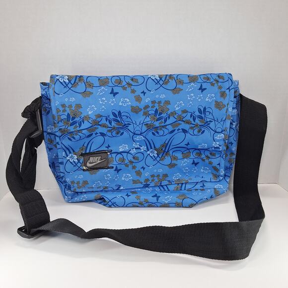 Nike Escape Sample Messenger Bag Blue Floral Embroidered Shoulder Laptop Book - Picture 1 of 11